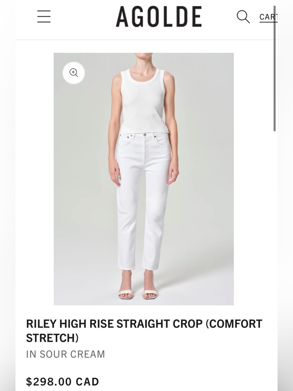 AGOLDE RILEY HIGH RISE STRAIGHT CROP (COMFORT STRETCH) NWT